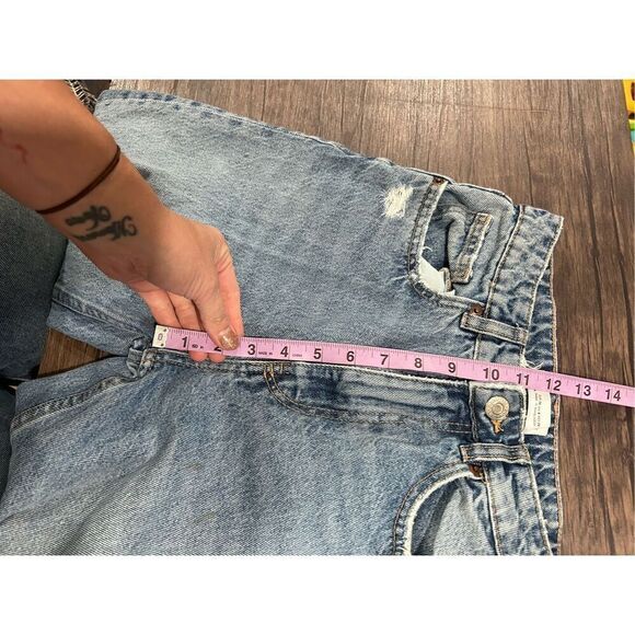 Zara 5 Pocket Design Distressed Ripped Denim Straight Jeans Blue Size 4 - Picture 9 of 11
